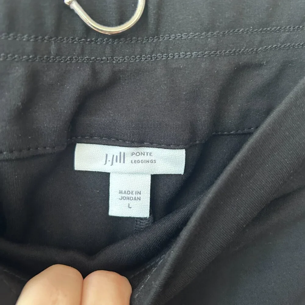 J. Jill Ponte Knit Leggings Womens Large Black Pull On Faux Leather Stripe - Picture 3 of 5